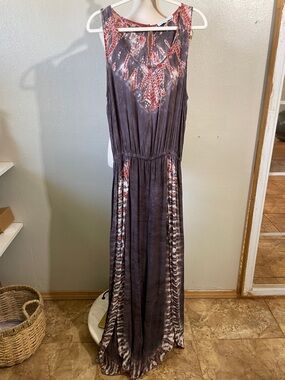 Young Fabulous & Broke Tie Dye Jumpsuit L Rayon Boho Festival High Slit Legs
